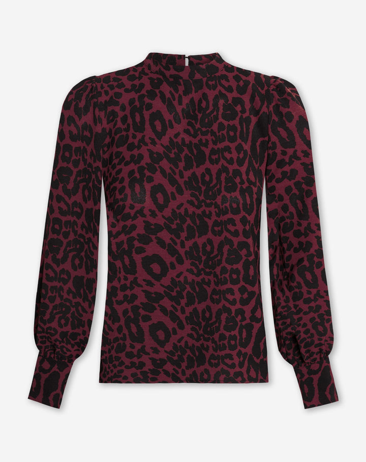 JULIE LEOPARD LONG SLEEVE TOP BURGUNDY