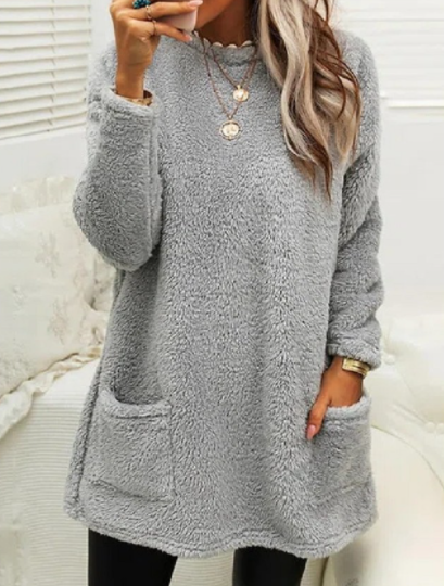 Zak | Crew Neck Casual Warm Long Sleeve T-shirt Dress