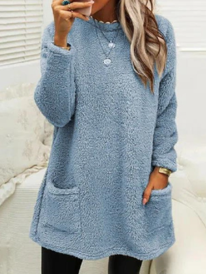 Zak | Crew Neck Casual Warm Long Sleeve T-shirt Dress