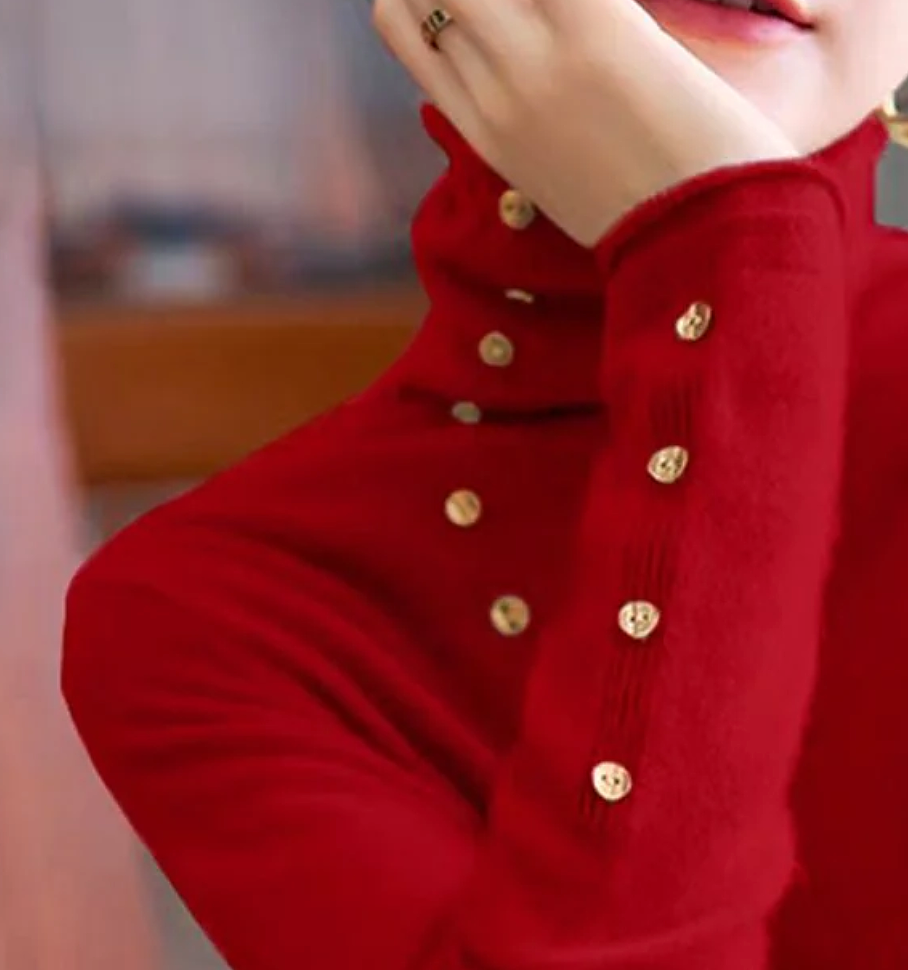 Nataliya | Showy Red High Neck Long Sleeve Top