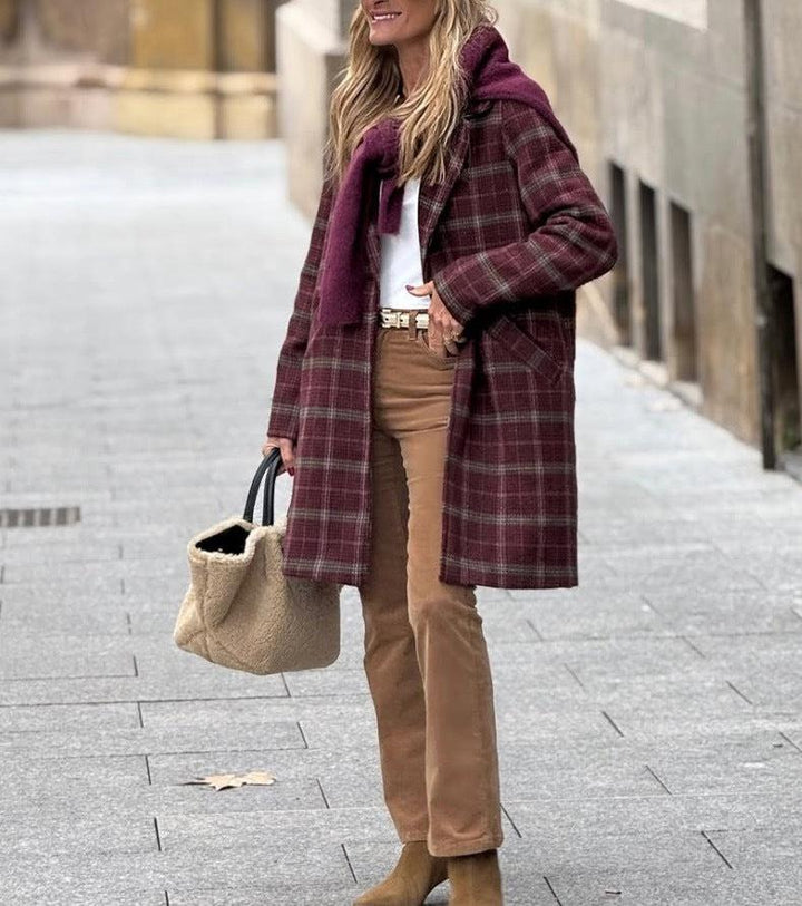 Vintage Plaid Print Side Pocket Lapel Coat