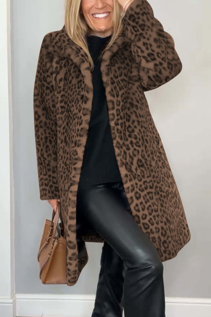 Valentina - Classic Women's Winter Coat with Leopard Print