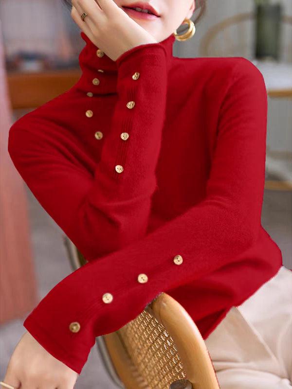 Nataliya | Showy Red High Neck Long Sleeve Top