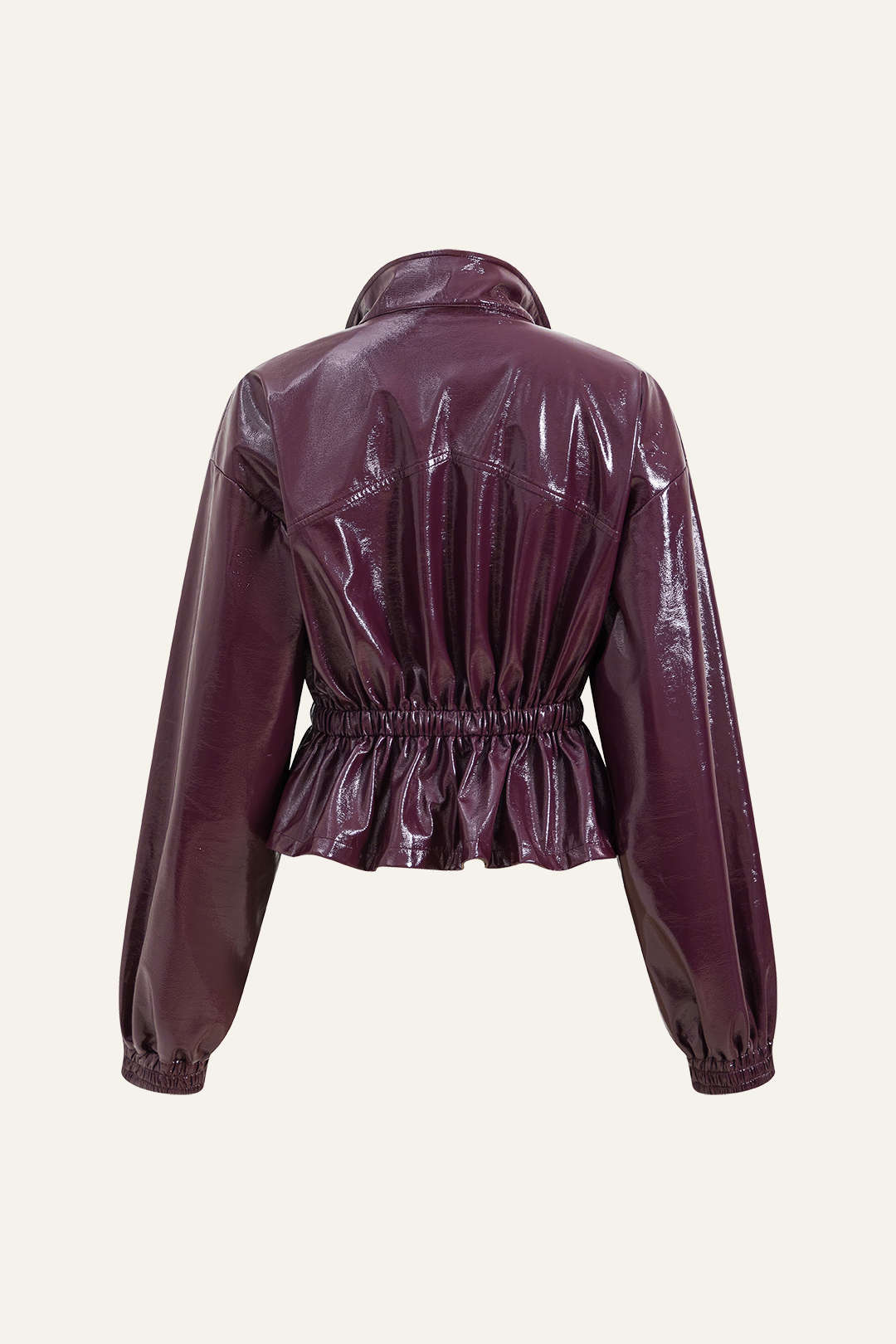 Faux Leather Jacket with Pockets and Drawstring