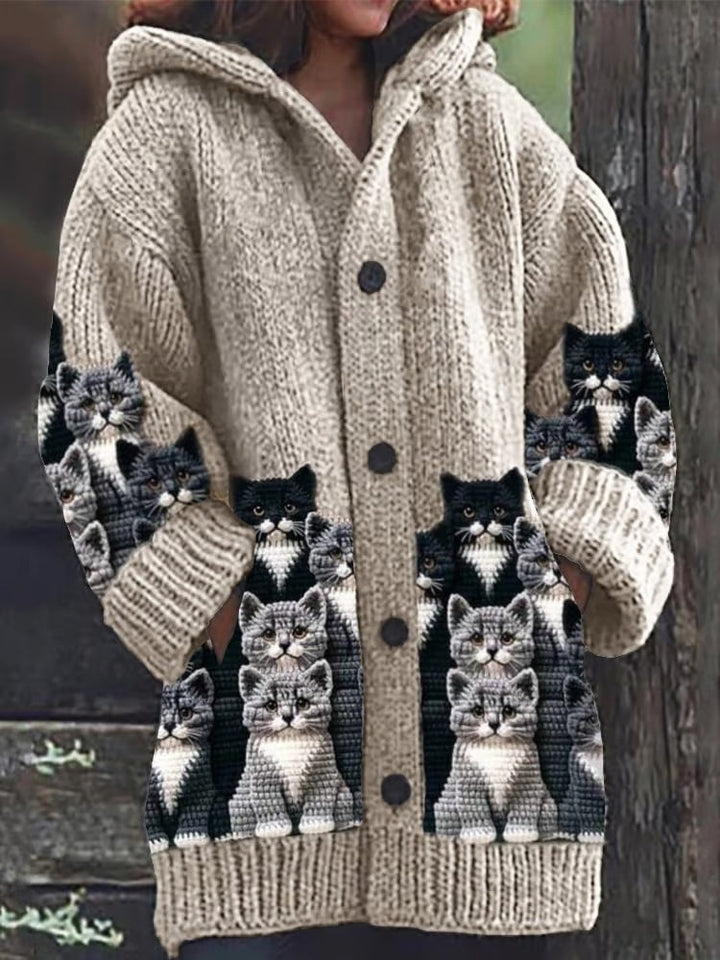 Elsie™ - Women's Cardigan with Cat Print