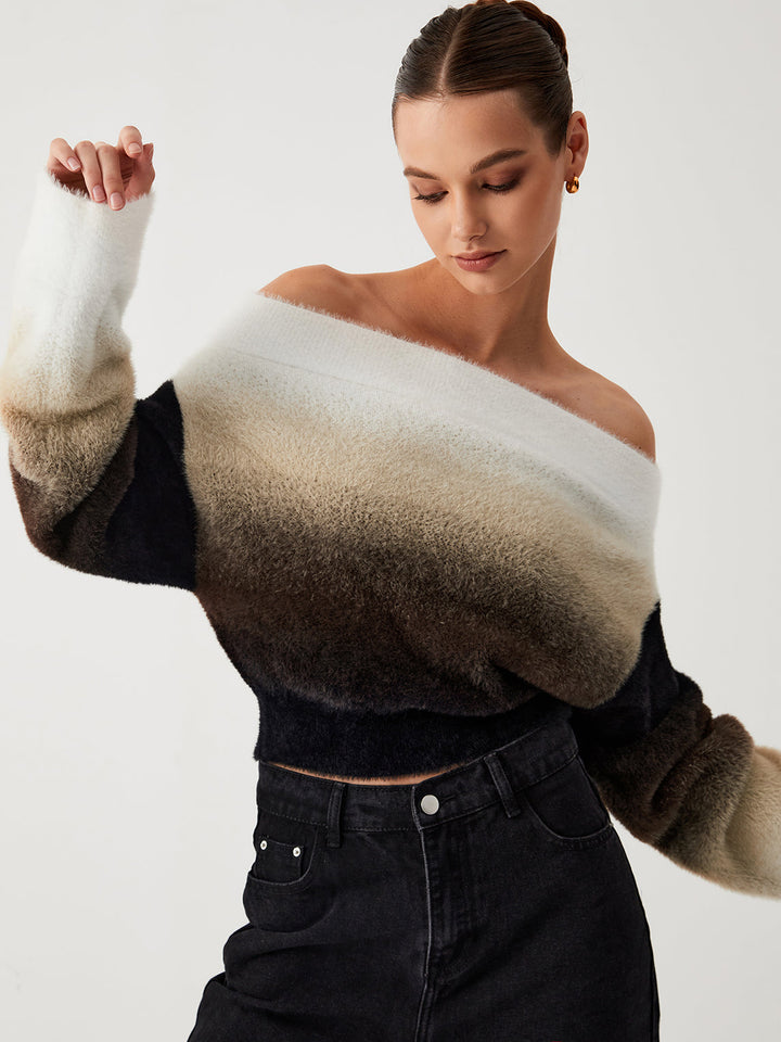 Fuzzy Off Shoulder Crop Sweater