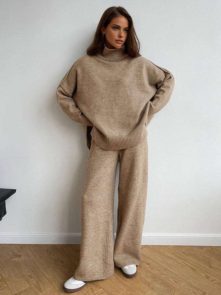 Turtleneck Knit Pants Set