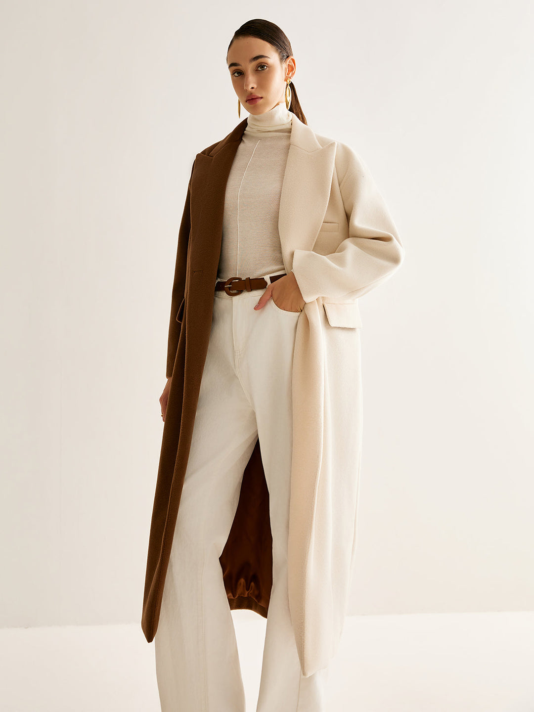 Two-Tone Slit Long Coat