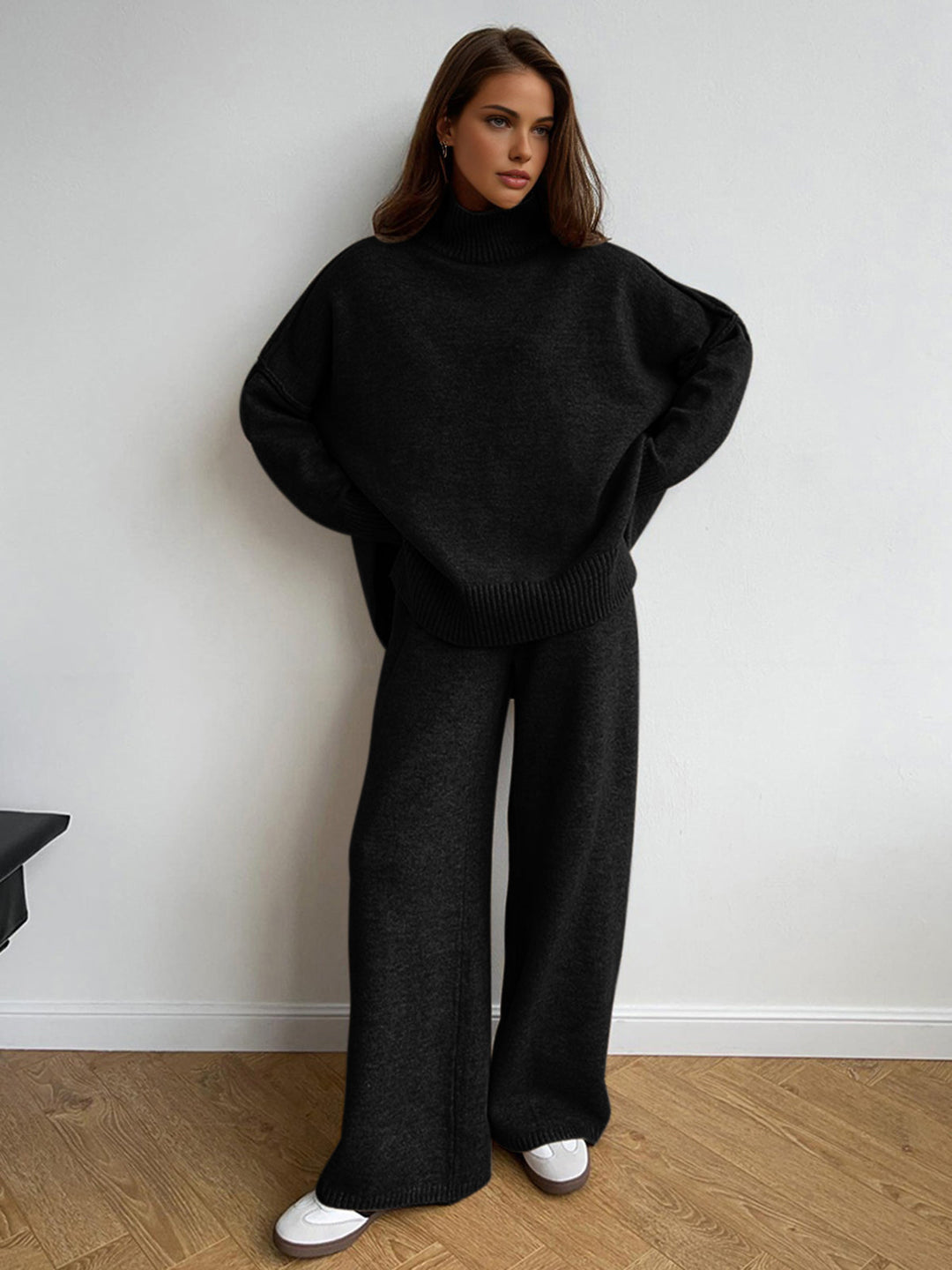 Turtleneck Knit Pants Set