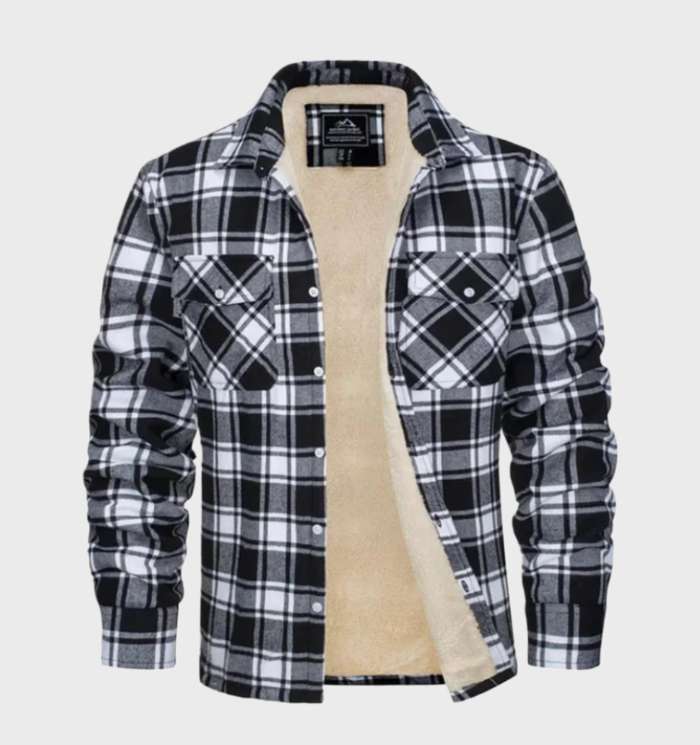 Danny - Elegant Men's Flannel Jacket in Vintage Style with Fleece Lining and Button Closure.