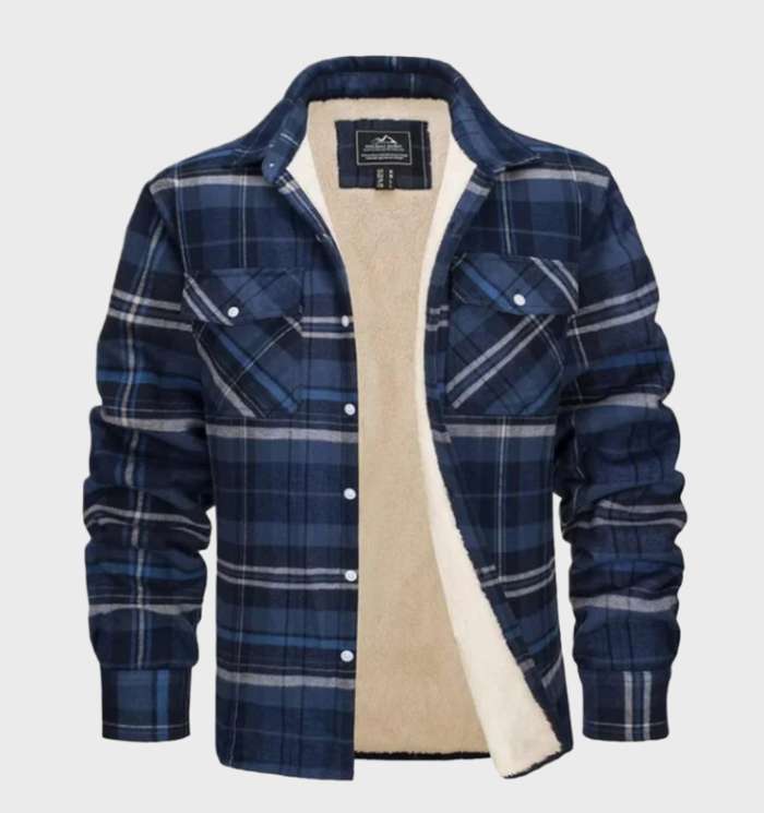 Danny - Elegant Men's Flannel Jacket in Vintage Style with Fleece Lining and Button Closure.