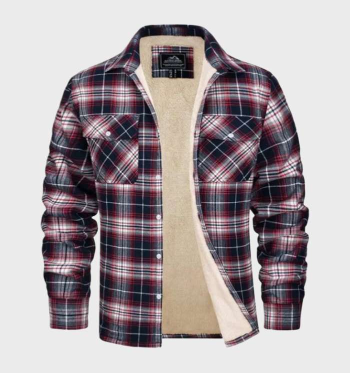 Danny - Elegant Men's Flannel Jacket in Vintage Style with Fleece Lining and Button Closure.