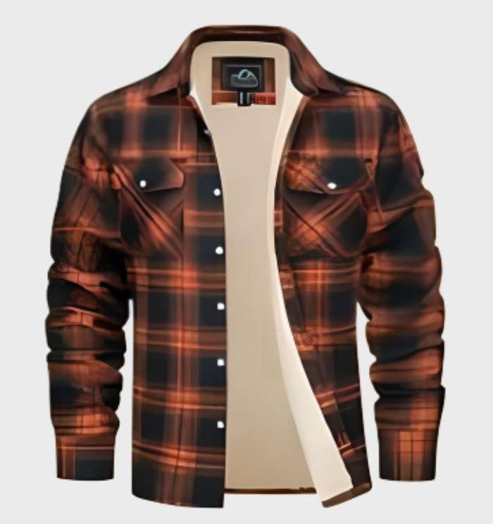 Danny - Elegant Men's Flannel Jacket in Vintage Style with Fleece Lining and Button Closure.