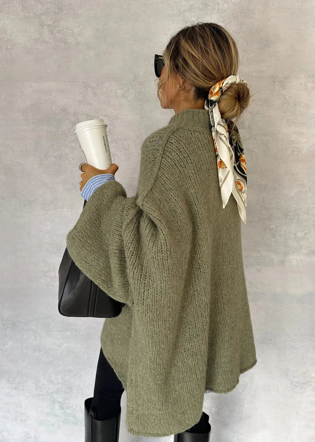 Solia | Green Long Sleeve Plain Cardigan