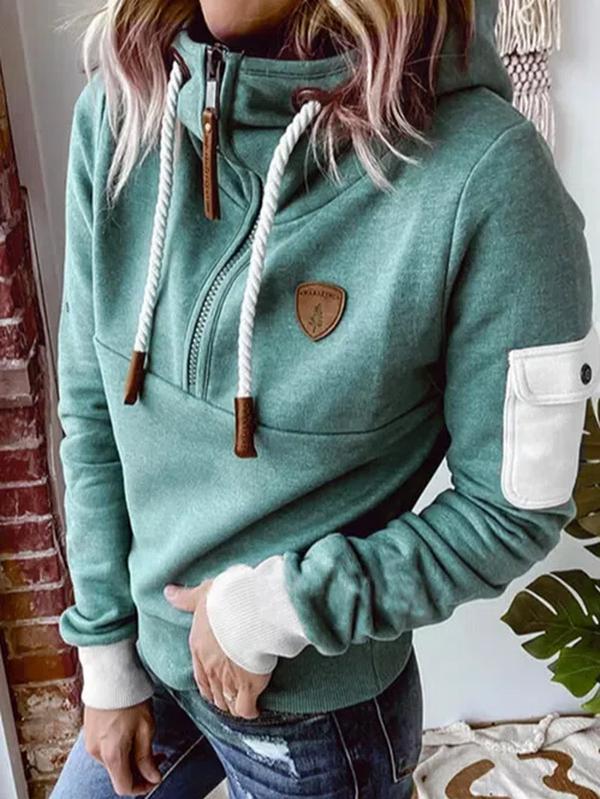 Green Long Sleeve Drawstring Sport Hoodie