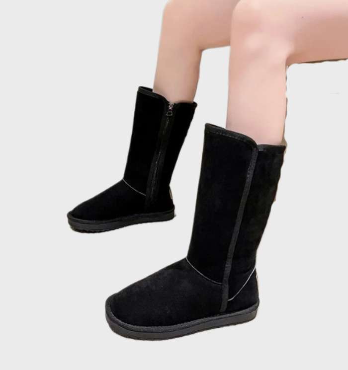 Daniela - warm and waterproof suede sheepskin boots with zipper