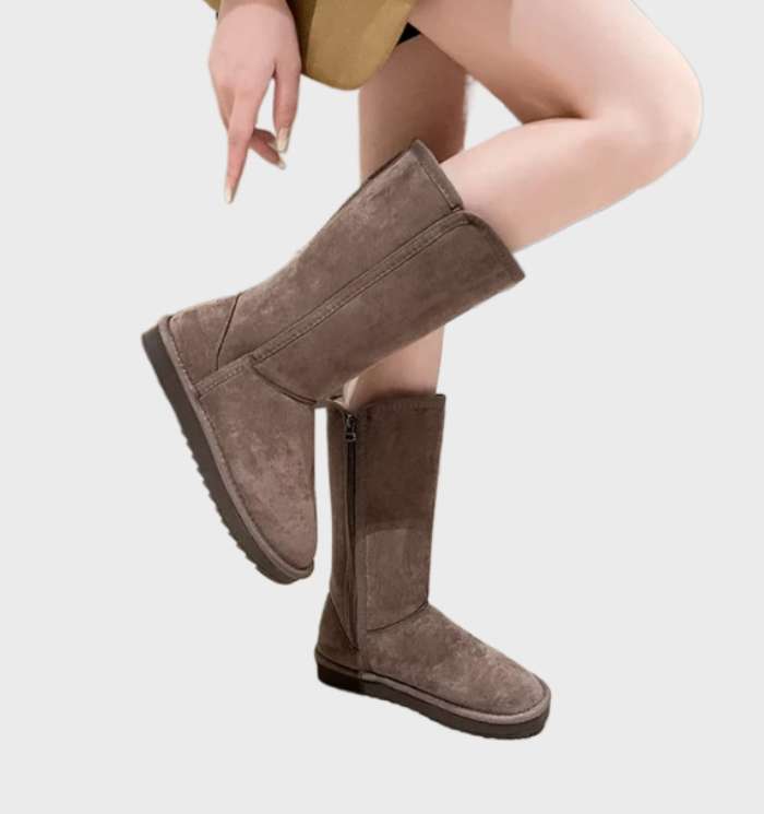 Daniela - warm and waterproof suede sheepskin boots with zipper