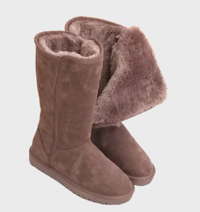 Daniela - warm and waterproof suede sheepskin boots with zipper