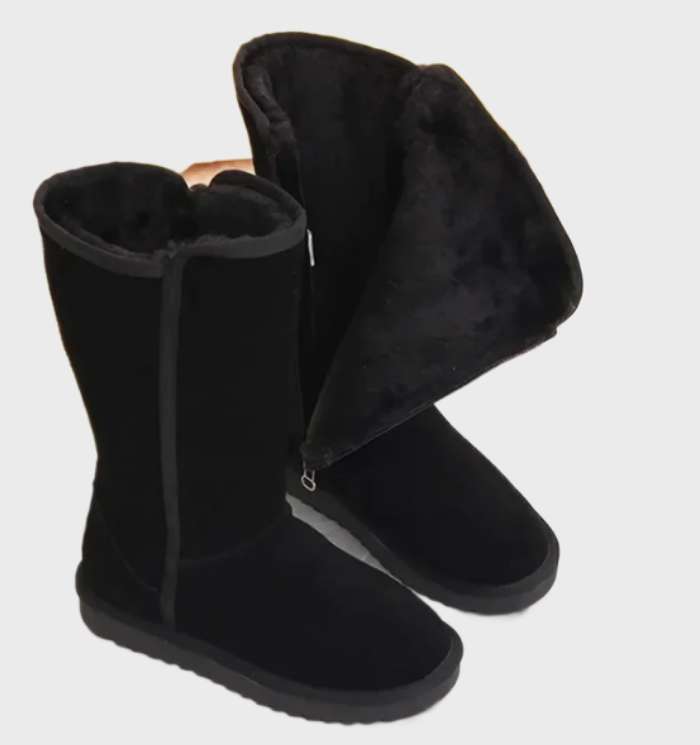 Daniela - warm and waterproof suede sheepskin boots with zipper