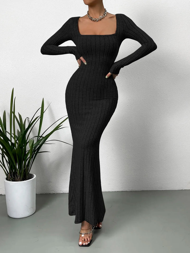 Sculpted Elegance Knit Maxi Dress