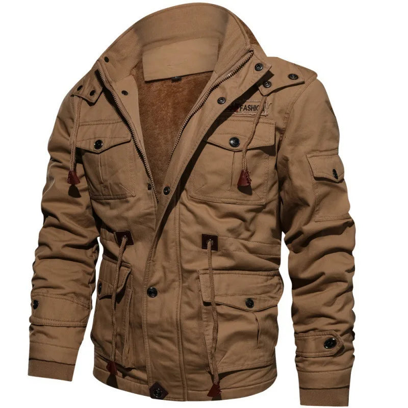 Men's | Tactical Hooded Bomber Jacket Plush Winter Coat