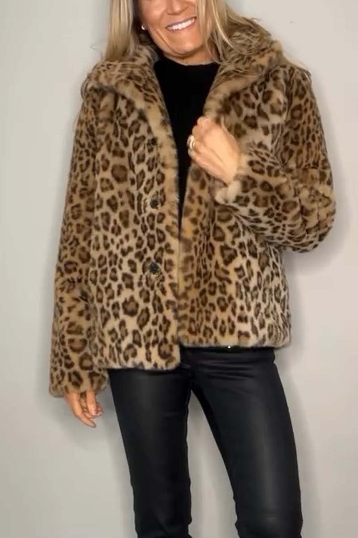 Valentina - Classic Women's Winter Coat with Leopard Print