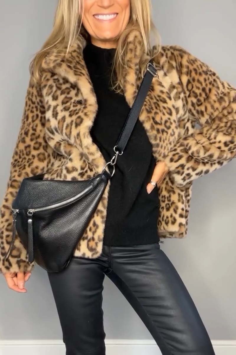 Valentina - Classic Women's Winter Coat with Leopard Print