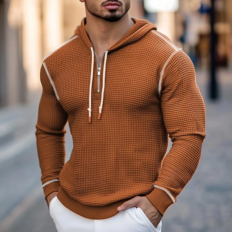 Men's Waffle Casual Zip-Up Hoodie