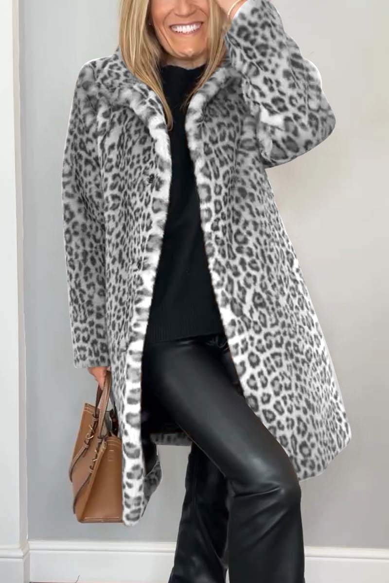 Valentina - Classic Women's Winter Coat with Leopard Print