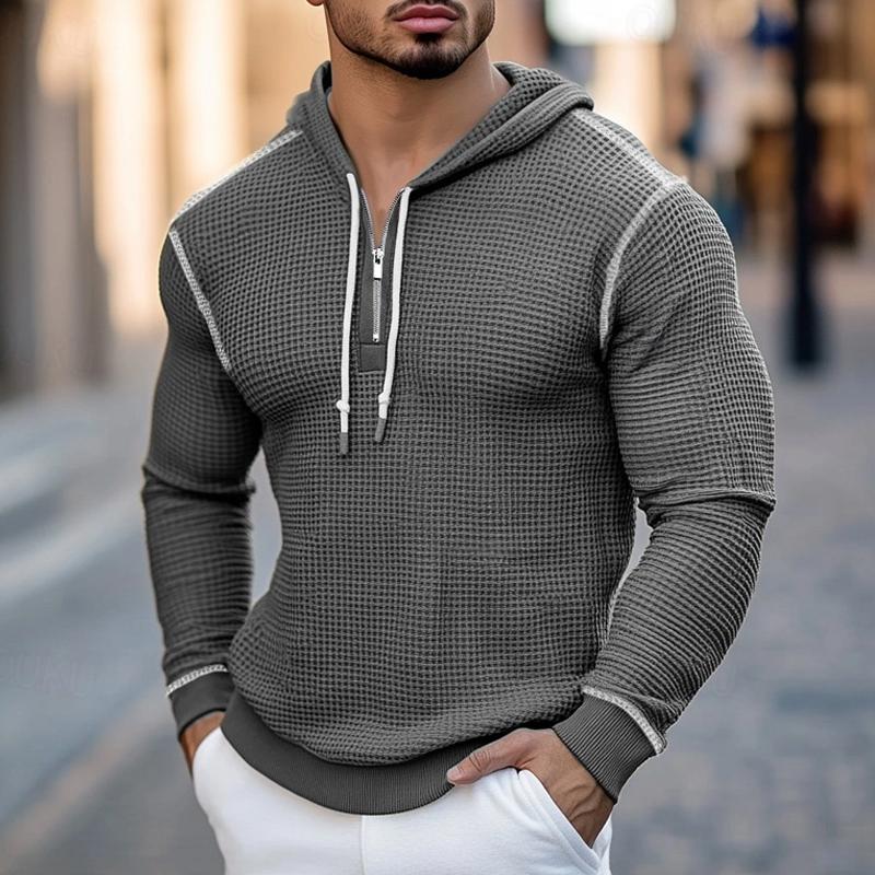 Men's Waffle Casual Zip-Up Hoodie