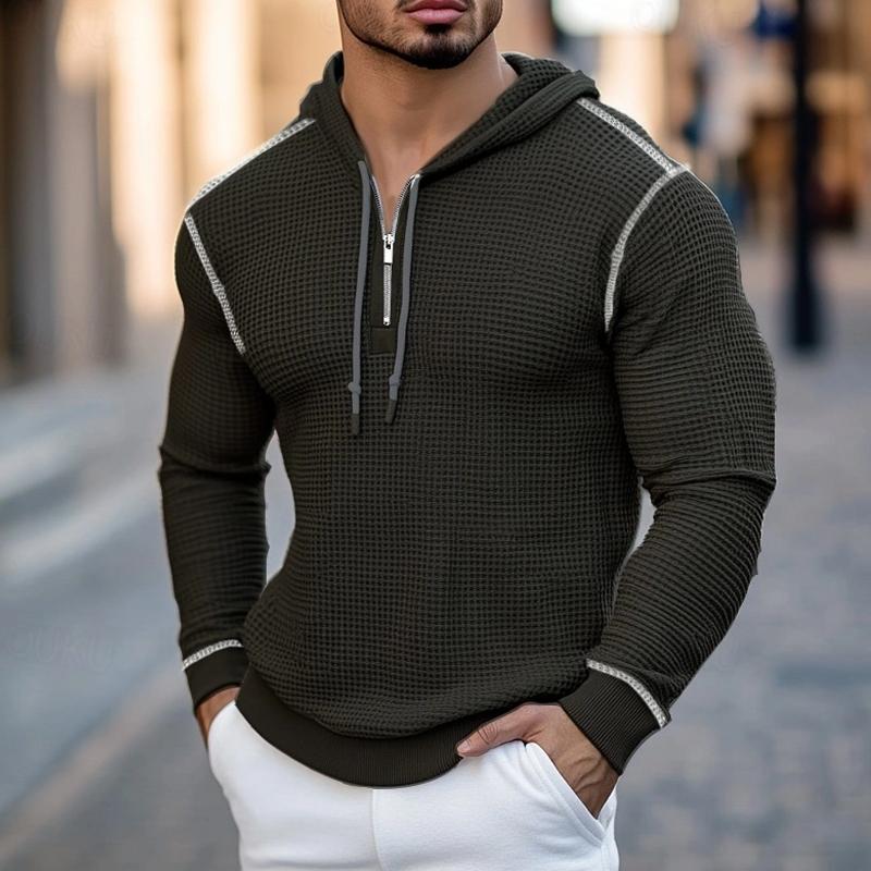 Men's Waffle Casual Zip-Up Hoodie