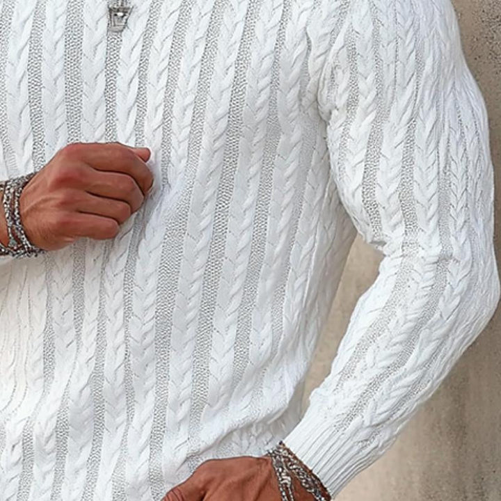 Men's Solid Color Twisted Crew Neck Knitted Sweater