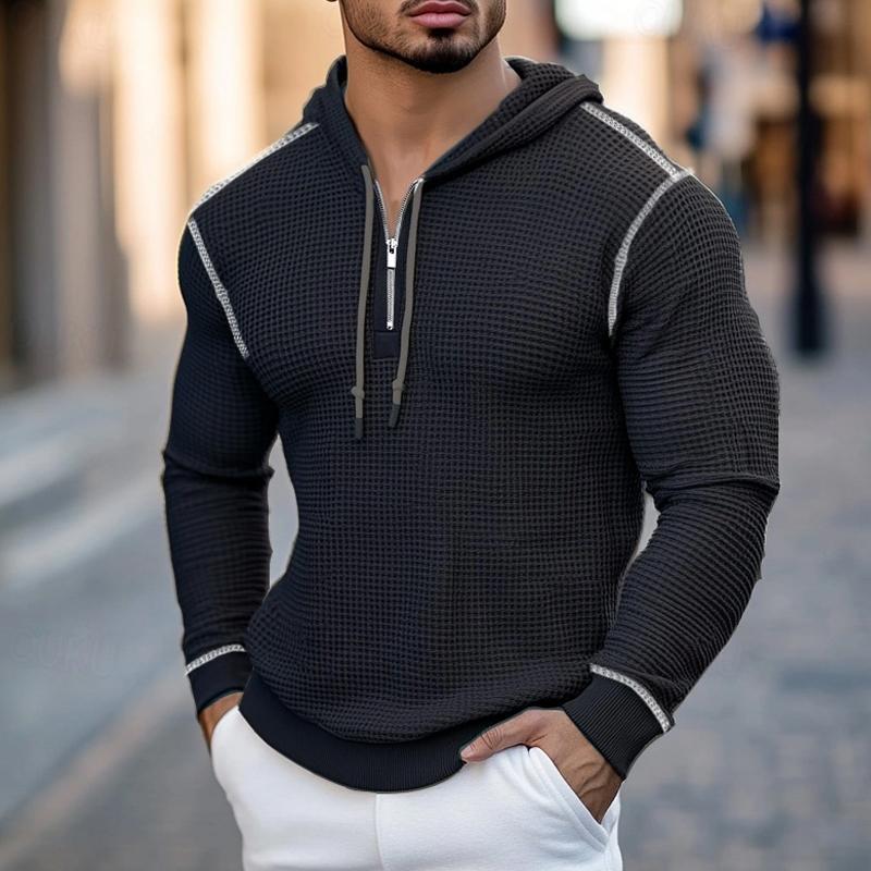 Men's Waffle Casual Zip-Up Hoodie