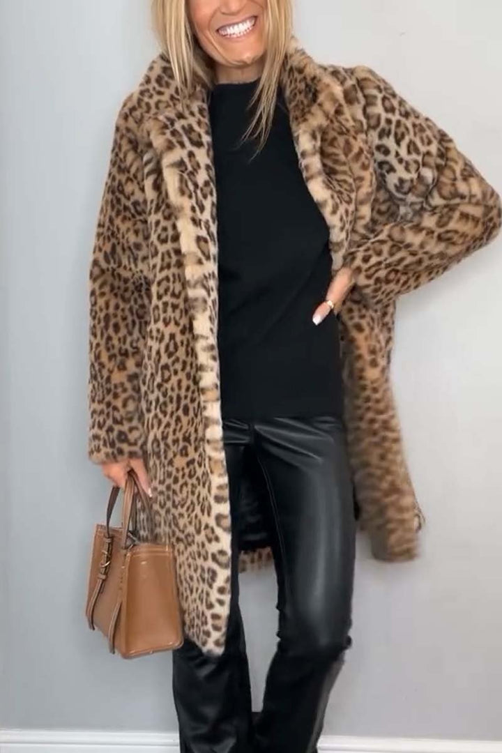 Valentina - Classic Women's Winter Coat with Leopard Print