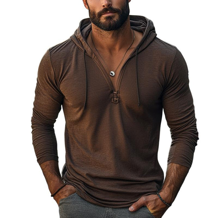 Men's Casual Drawstring Hood Slim Fit Long Sleeve T-Shirt