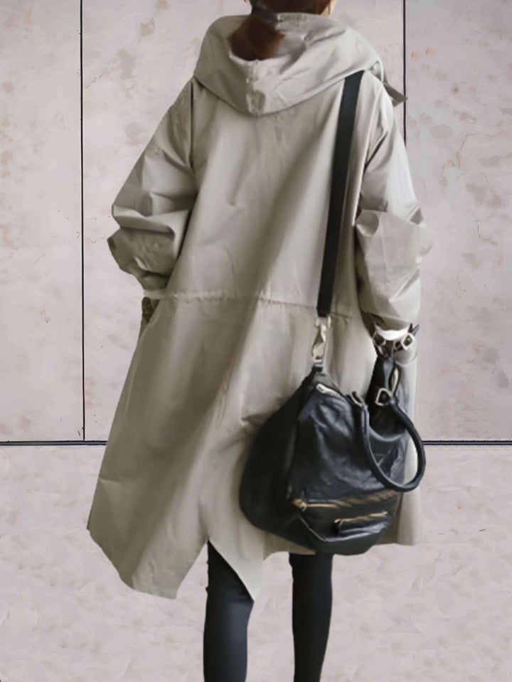 Gracia - Waterproof and Warm Trench Coat Jacket with Hood and Button Closure