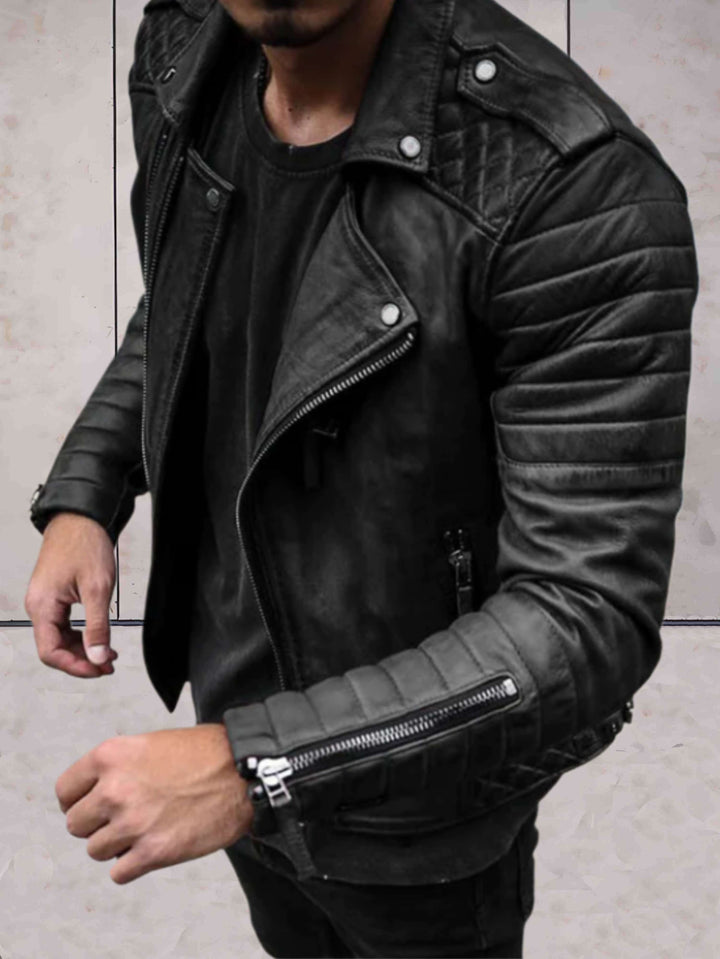 Emman - Elegant, Easy-to-Wear Leather Jacket with Pockets and Zippered Sleeves.