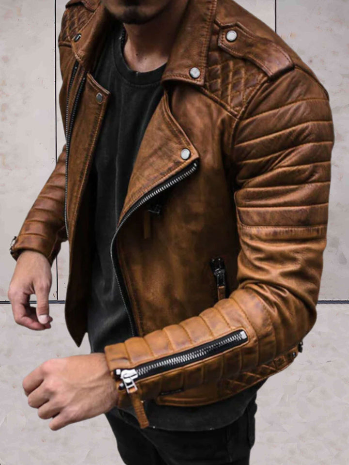 Emman - Elegant, Easy-to-Wear Leather Jacket with Pockets and Zippered Sleeves.