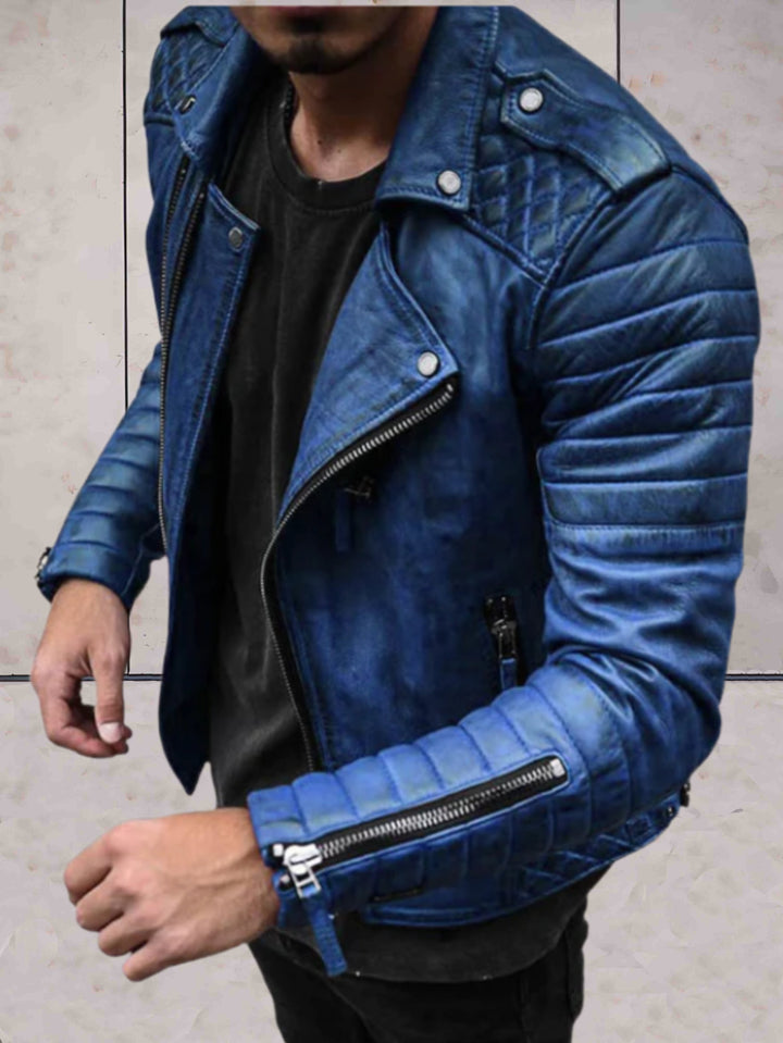 Emman - Elegant, Easy-to-Wear Leather Jacket with Pockets and Zippered Sleeves.