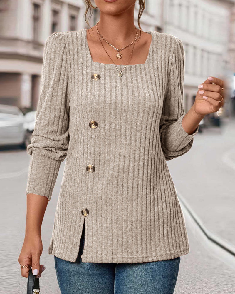 Luna™ - Elegant Ribbed Top with Button Details