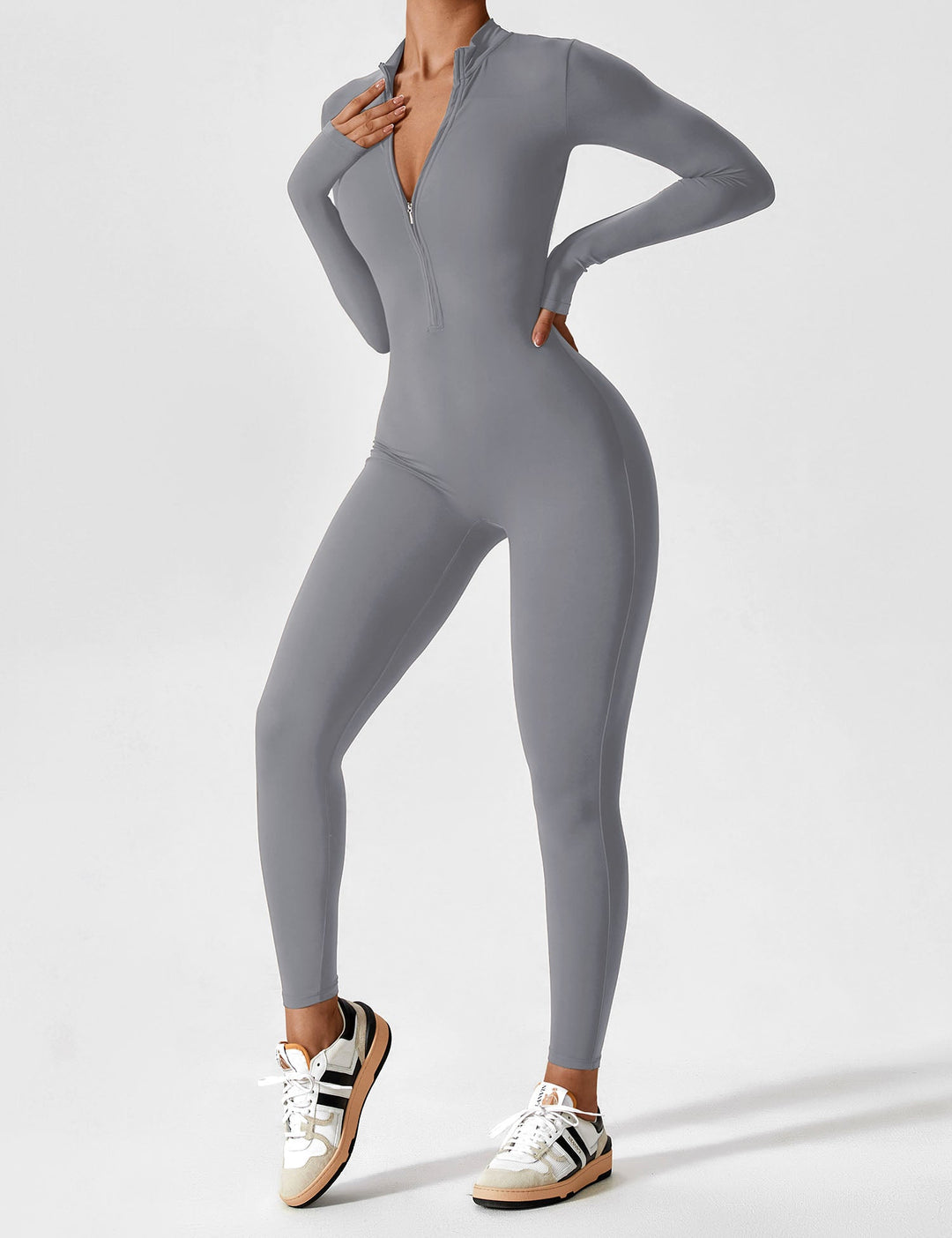 Yeoreo | Long Sleeve Short Sleeve Zipper Jumpsuit